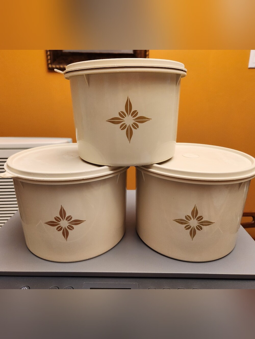 Vintage Tupperware Sunburst Canister Set of 3 - Almond